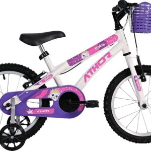 BICICLETA ARO 16 ATHOR FEMININA COM CESTINHA BRANCO LILAS