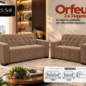 SOFA 2X3 LUGARES LISS BLACK SOFT VELUDO CAPUCCINO