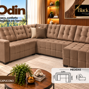 SOFA DE CANTO ODIM C/04 PCS BLACK SOFT VELUDO CAPUCCINO