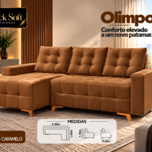 SOFA DE CANTO OLIMPO C/CHAESE BLACK SOFT VELUDO CARAMELO