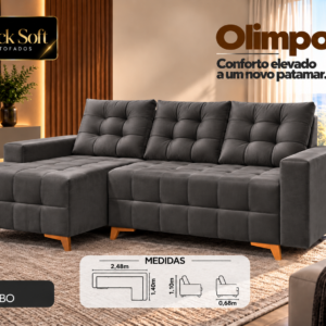 SOFA DE CANTO OLIMPO C/CHAESE BLACK SOFT VELUDO CHUMBO