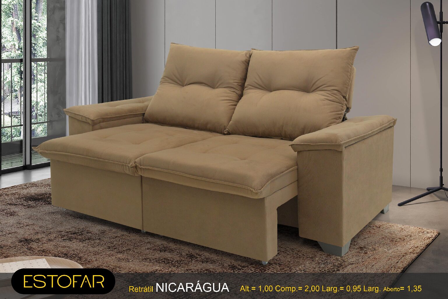 SOFA RETRATIL NICARAGUA INCA MARROM 12 ESTOFAR