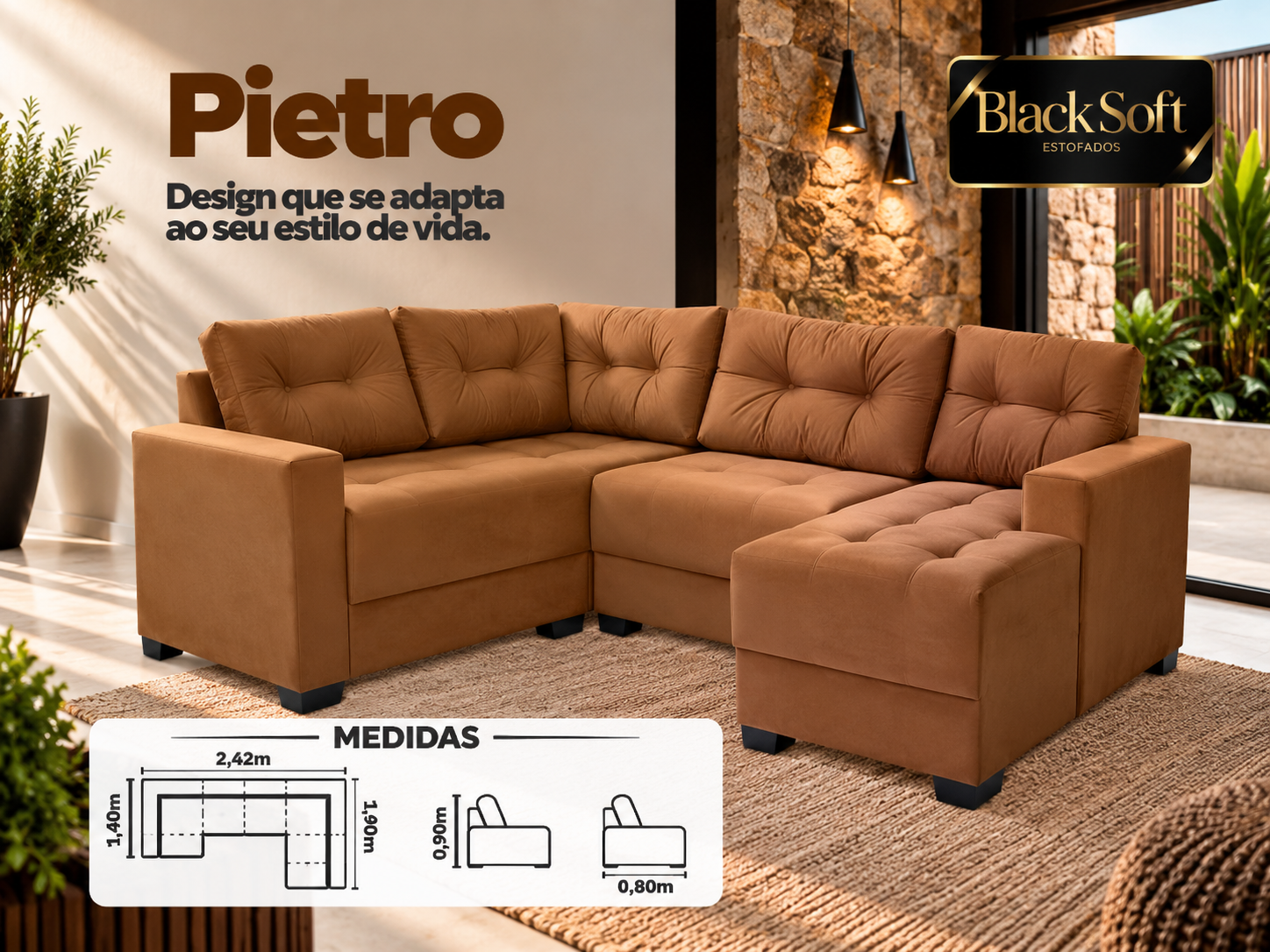 SOFA DE CANTO BALCK SOFT PIETRO CARAMELO